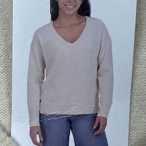 Lucky Brand Womens Beige V-Neck Sweater Medium Polyester Blend d0589